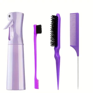 4pcs set Professional Hair Styling Set with Spray Bottle Rat Tail Teasing Brush Edge Control Brush for Smooth Sleek Hair Styles