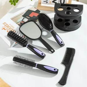 5 Hair Combs Set Professional Salon Hair Cutting Brushes Sets Salon Styling Tool Mirror and Holder Stand Set Dressing Comb Kits