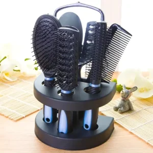 5 Pack Comb Brush Set with Mirror Hair Brush Holder Professional Massage Comb Cosmetic Hair Styling Tool Set