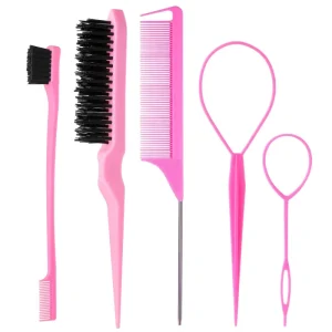 5 Pieces Beauty Styling Brush Salon Hair Styling Comb Set Teasing Hair Brush Rat Tail Comb Edge Brush Braid Tool Loop