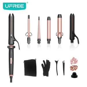 5 in 1 Ceramic Curling Iron Interchangeable Wand Set Hair Straightener Dryer Women’s Dual Voltage Hair Styler