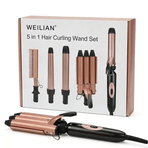 5 in 1 Hair Curler Set Interchangeable Ceramic Barrels Curling Wand 200℃ 55W Dual Voltage 110 240V for All Hair Types