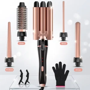 5 in 1 Interchangeable Portable Curling Iron Set PTC Heat Hair Curler Wand LED Display Salon Styling Tool RV Ready