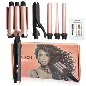 5 in 1 Professional Hair Styling Tool Set with Hot Comb Curler Straightener and Brushes PTC Heating Electric Hair Kit