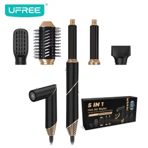 5 in 1 Professional High Speed Durable Hair Dryer & Straightener & Curler with Interchangeable Brush Heads 1000W Hot Air Brush