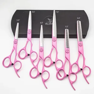 5.0 5.5 6.0 7.0 Inch Pink Hair Scissors Kit Salon Flat Shears 440C Steel Lightweight Hairstylist Barber Scissors for Lady