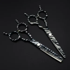 5.5 Inch Black White Leopard Fashion Design Beauty Barber Flat Tooth Scissors HS 652