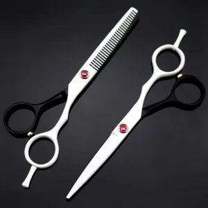 5.5inch 6cr Colorful Sharp Stainless Steel Blade Fine Polishing Thinning Straight Hair Scissors for Haircut Bangs Black White