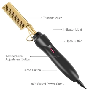 500 Degrees Heated Hot Combs Private Label Fast Hair Straightener Pressing Electric Hot Comb