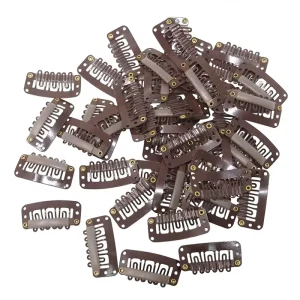 50PCS Plastic 6 Teeth U Shape Snap Clips for Hair Extensions 3.3cm 1.3inch (Dark Brown)