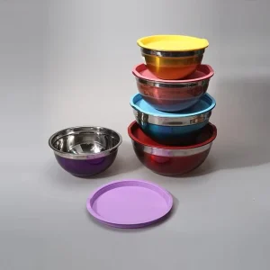 5Pcs/Set Mixing Bowl Set Stainless Steel Mixing Serving Bowl With Lid Multi Color Large Capacity Stainless Bowl for Students