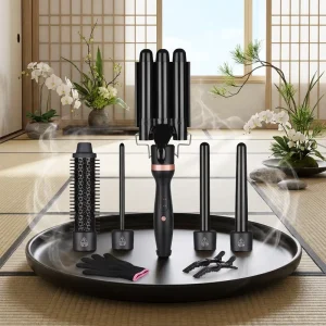 5ina Professional Ceramic Electric Hair Curling Wand Interchangeable Barrels Curler Portable Dual Voltage Universal Household