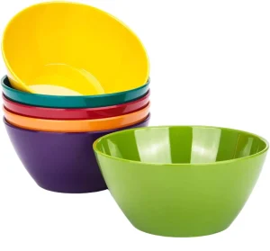 6-Inch 26-Ounce Multicolor Melamine Salad Bowls BPA-Free Modern Round Dishwasher Safe Plastic for Parties