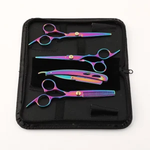6 Inch Color Plated Right Hand Cut Flat Tooth Hairdressing Scissors Set Stainless Steel Blade Comb for Hair Styling