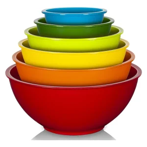 6 Piece Plastic Mixing Bowls Set Colorful Serving Bowl for Kitchen Ideal for Baking Prepping and Cooking