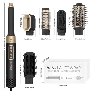 6 in 1 Professional Hair Dryer Multi Styler Personal Care Styling Tool With Hair Brush & Curling Iron Hot Heat Settings