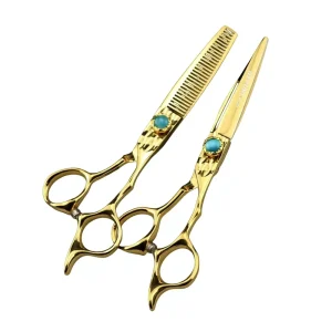 6.0-inch Golden-toned Cat-eye Blade Hairdressing Scissors Including Flat Shears Toothed Shears Thinning Shears Suzhou-made for