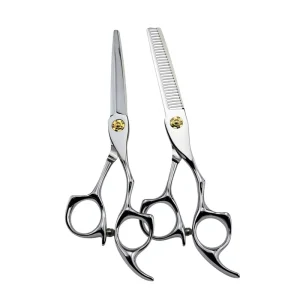 6.0-inch Silver Hairdressing Scissors Gold Screws CNC-Crafted Flat-Cutting Shears for Fringe Trimming Toothed Thinning Shears