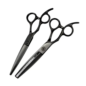 60 Inch Electroplated Black Left handed Scissors Hairdressing Scissors Straight cut Serrated Thinning Styling