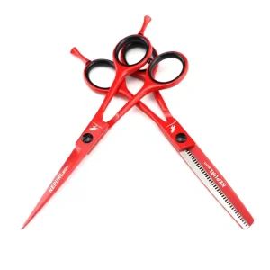 60-inch Reverse-Tooth Red Hair Scissors for Straight Cutting and Bang Trimming