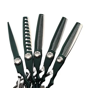 60-inch White-and-green Dragon Handle Flat-cutting Scissors with Fishbone Antler and Toothed Blades for Hairdressing