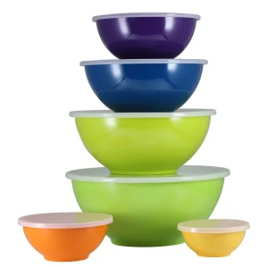 6pc Nested Bowl Set Multi-color Melamine Mixing Bowl Set with Lid Custom Design Melamine Serving Bowl Food Container Storage Box
