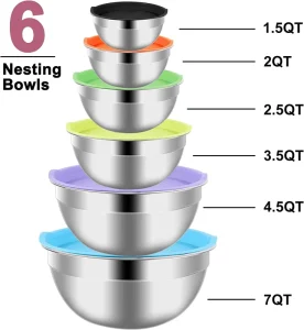7 Colors Stainless Steel Salad Fruit Cake Mixing Bowl Stainless Steel Mixing Bowl Set of 6
