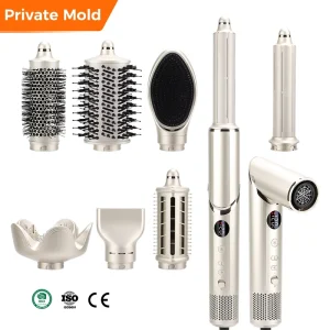 8 1 Foldable Ionic Hair Styler Set 110 000 RPM High Speed BLDC Multifunctional Replaceable Straightening Curling Iron Hair Dryer