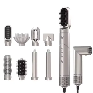 8 In 1 Hot Air Comb Volumizing Straightener Brush High Speed Ionic Blow Dryer Multifunctional Styling Tool