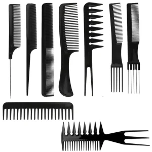 9 Piece Styling Comb Set with Fluffy Large Toothed Three Prong Combs for Hairdressing & Curling Plastic Handle