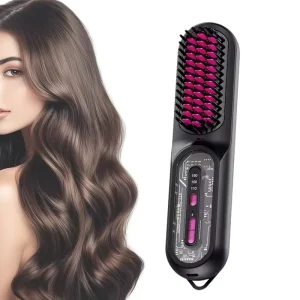 9600mAh Heavy Duty Battery Cordless Hair Straightener Brush Type C PD Fast Charging Wireless Heated Straightening Comb