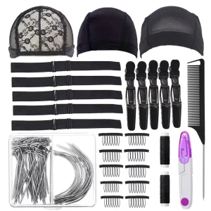 97pcs Supplies Wig Making Hair Extension Tools Kit Set Hand Sewing Canvas Thread Needles Wig Cap Styling Hair Cilp Comb Shear