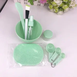 9Pcs pack DIY Face Mask Mixing Bowl Set Plastic Pink/Green/Blue Stick Spatula Spray Bottle Puff Soaking Bottle Gauges