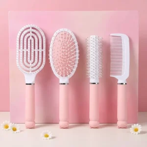 A623 Full Set Home Styling Combs with Nylon Teeth & Plastic Handle Air Cushion Design for High Hair Roots & Easy Make
