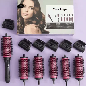 ABS Handle Hair Brush Set Detachable Barrels Paddle Styling Tool 6 Barrels 1 Handle 6 Clips Waterproof Vent Purple