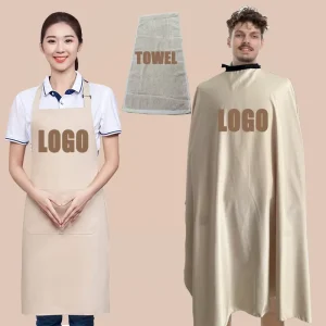 ADD LOGO Beige Hairdressing Cape Stylist Hair Cutting Salon Cape Barber Cape Different Neckline Soft Polyester Towel Comb