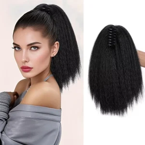 African Yaki Claw Clip Kinky Curly Corn Whisker Ponytail Synthetic Fluffy High Temperature Silk Hair Extensions for Women