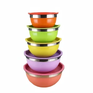 Air Tight Lid Stainless Steel Salad Bowl with Non Slip Bottom Colorful Metal Mixing Serving Bowl for Hotel Restaurant Use