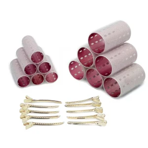 All Day Volume Curls Self Grip Round Hair Styling Comb Aluminum Thermal Rollers with Nylon Hair Rollers Clips for Home Use