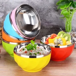 Anti Scalding Colorful 6pcs Kids Metal Bowl Set 13cm 15cm 17cm Stainless Steel Serving Food Bowl with Lids