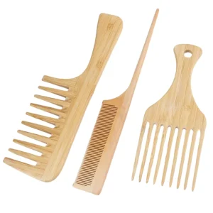 Anti Static Afro Fork Combs for Women Round Wide Tooth Wood Comb Hair Brush Women 1Pcs Natural Bamboo Wooden Hair Comb