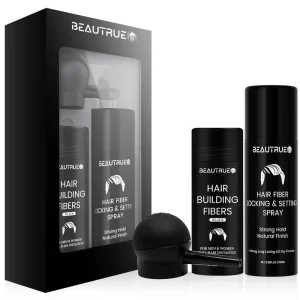 BEAUTRUE Keratin Men’s Hair Building Fibers Powder Kit 27.5g With Locking Setting Spray Pump Nozzle for Hair Fiber Powder