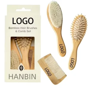 Baby Hair Brush Comb Set for Newborn with Soft Goat Bristle Bamboo Wood Baby Natural Gentle Wooden Hair Brush Set