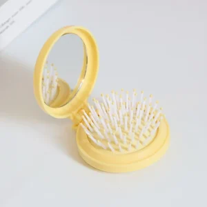 Baifu Portable Mini Folding Nylon Comb Round Pocket Travel Pop Up Waterproof Hair Brush with Mirror