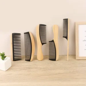 Bamboo and Wood Comb with Large Teeth Women’s Home Use Hair Comb with Handle Makeup Comb Hair Sectioning Comb