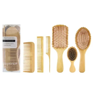 Beauty Oval Shape Wooden Hair Brush Biodegradable Natural Bamboo Hair Comb Set Paddle Scalp Detangling Massage Hairbrush Set