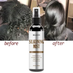 Bellezon 180ml Silk Press Hair Shine Spray Smooth Flyaway Detangle Tame Frizz Heat Protection Silkening Mist Hair Spray
