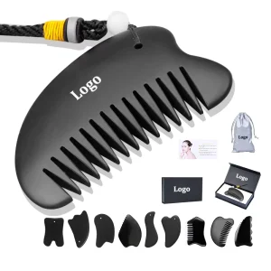 Bian Stone Gua Sha Comb Black Jade Gua Sha Stone Scraping Facial Guasha Tool Massager Skincare