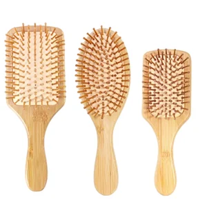 Biodegradable Bamboo Hairdressing Oval Square Shape Detangling Scalp Massage Hairbrush