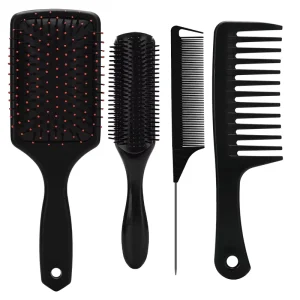Black 4 Pieces Detangling Brush Hair Brush Set for Curly Hair Care Styling Tools Air Cushion Comb Sets